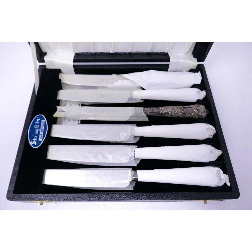 Harrison Brothers Sheffield Silver Handled Queens Pattern Butter Tea Knives